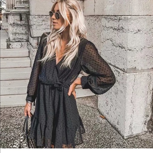 Dresses & Skirts - Black SwissDot Side Tie Ruffle Mini Jumpsuit Dress